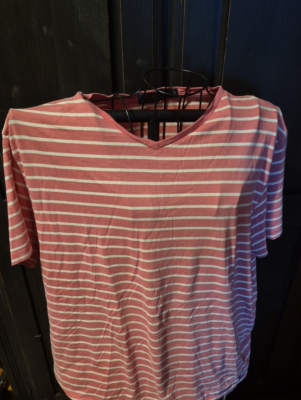 Two Ralph Lauren Striped V Neck Tees In Pink And Blue